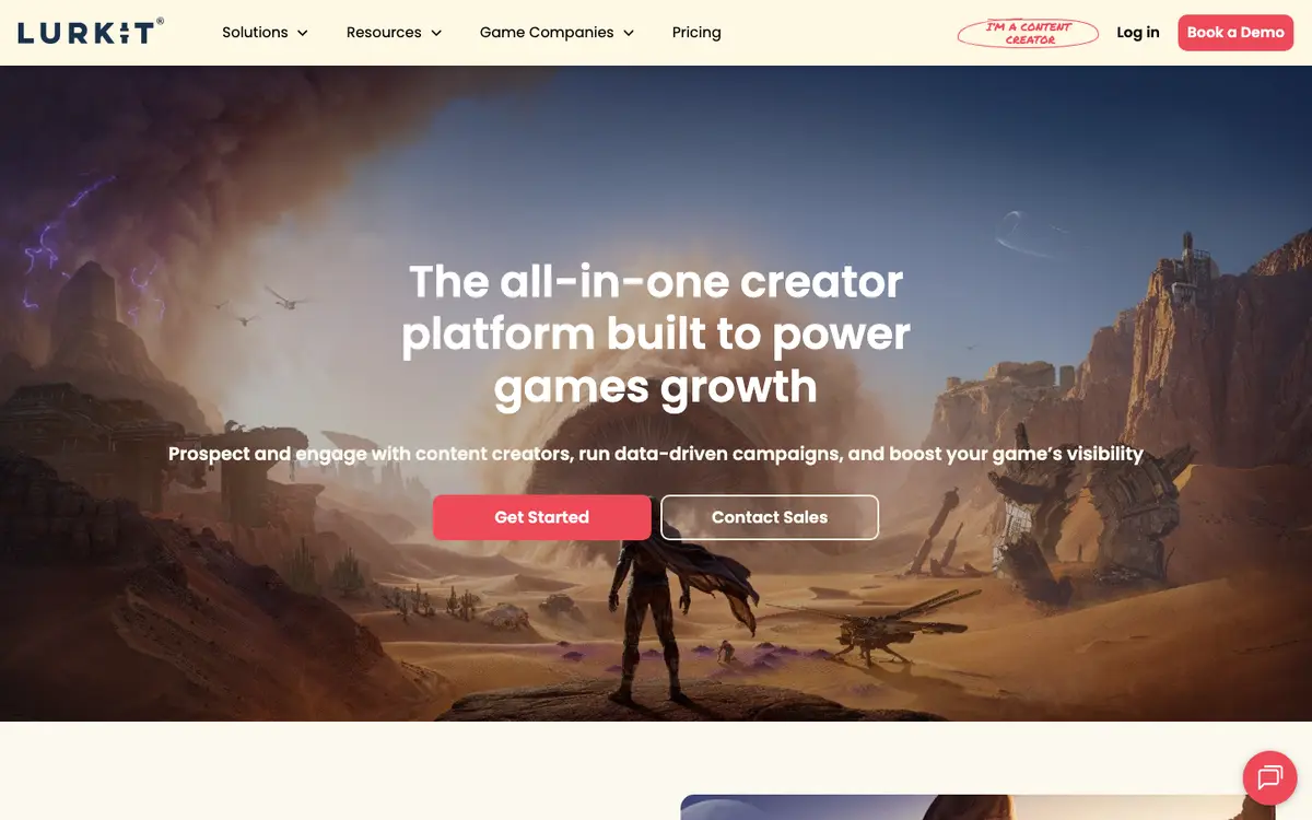 Lurkit homepage — "The all-in-one creator platform built to power games growth", October 2026